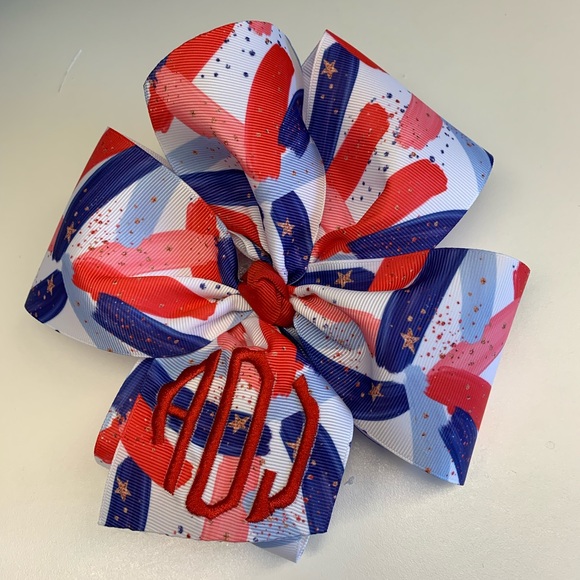 Any Initials Monogram Hair Bow Patriotic July 4th - Picture 5 of 8